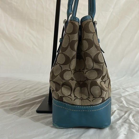 *RARE* Coach F11220 Jacquard Hampton Tan/Blue Satchel Shoulder Bag - Picture 5 of 13